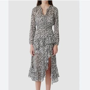 MAJE Zebra Print Asymmetric Metallic Chiffon Dress